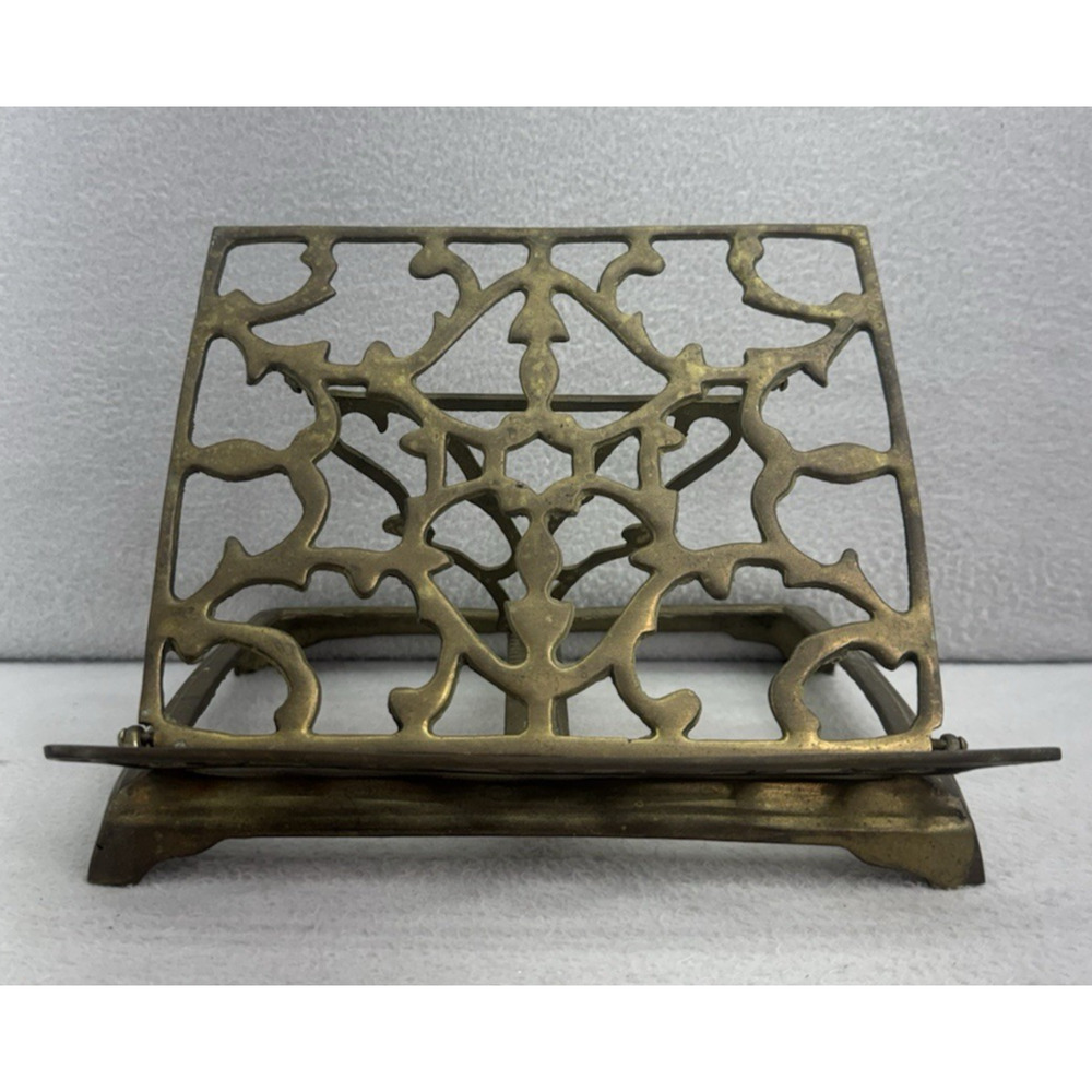Vintage Brass Ornate Adjustable Folding Book Bible Cookbook Stand Display Holder